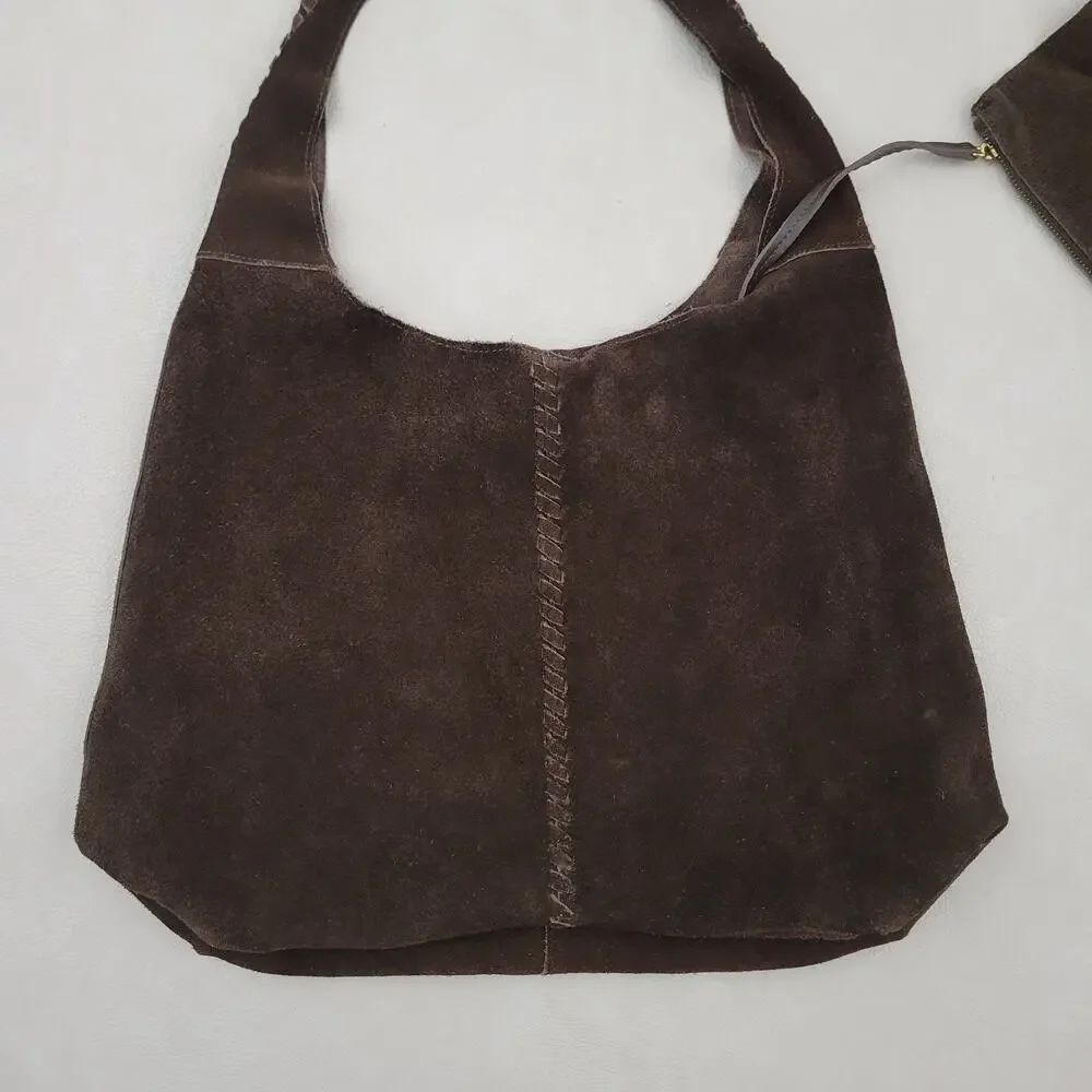 Haute Hippie 100% Leather Festival Boho Suede Hobo Brown Purse Bag Wallet